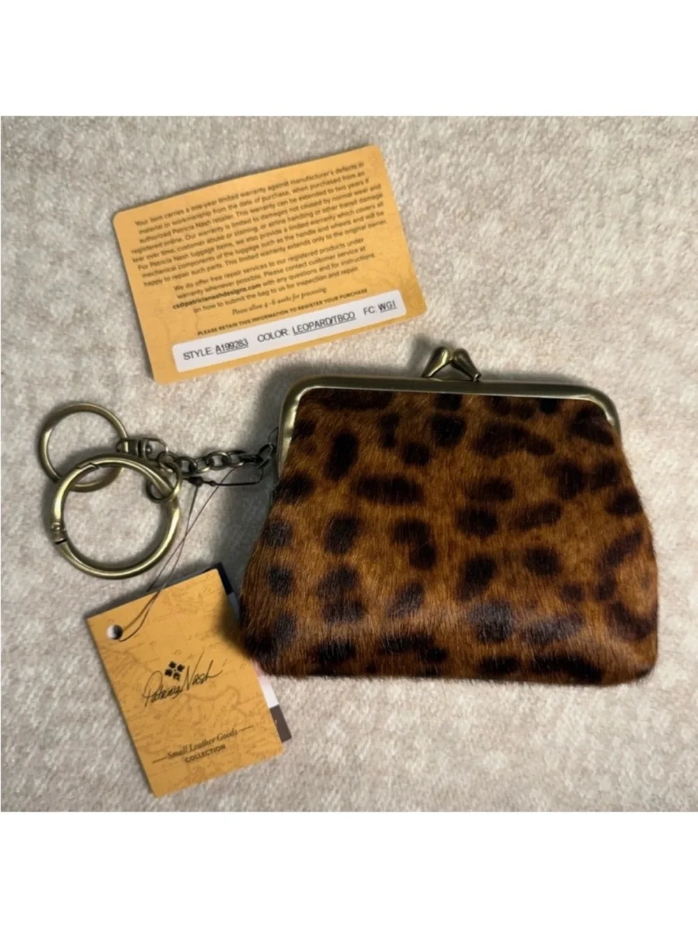 NWT PATRICIA NASH Leopard Calf Hair Borse Coin Purse